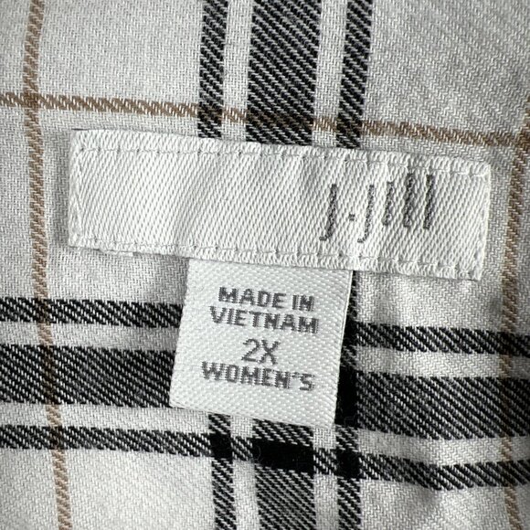 J Jill Women's Tunic Top 2X Black White Plaid Mixed Prints Long Sleeve Button - Picture 2 of 9